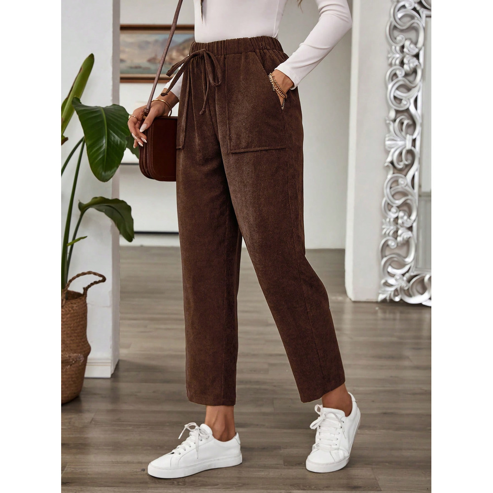 Emery Rose Pantalones Rectos de Pana con Cintura Elástica para Otoño